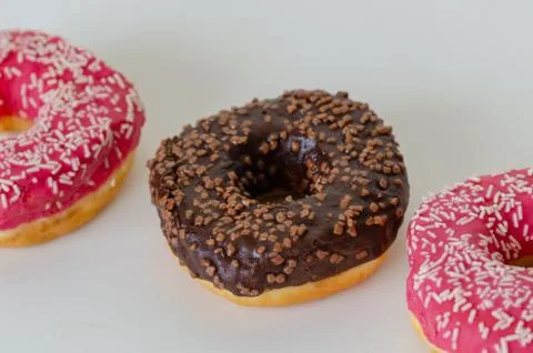 Three donut on white  background. Stock Photos