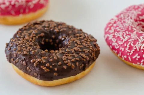 Three donut on white  background. Stock Photos