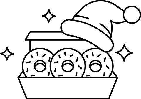 Three donuts in a box with a hat on top Stock Illustration