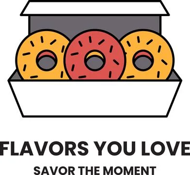 Three donuts in a box with the words Stock Illustration