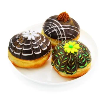Three donuts with chocolate Stock Photos