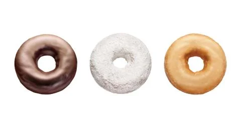 Three donuts isolated on white Stock Photos