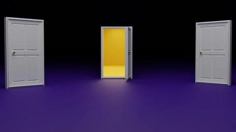 Three door 3d rendering concept for business or life goal selection Illustrazione stock