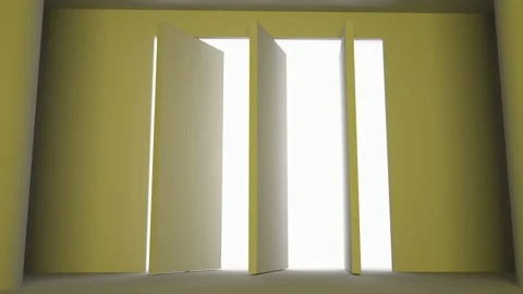 Three doors open, shutters open, rays of light penetrate inside. The concept of  Stock Footage 157705017