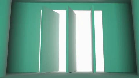 Three doors open, shutters open, rays of light penetrate inside. The concept of  Stock Footage 157705307
