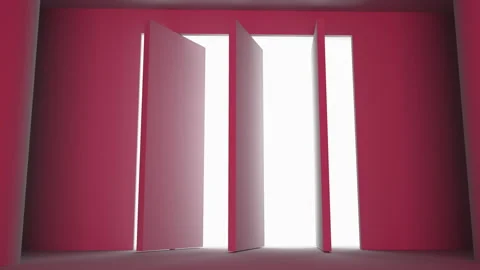 Three doors open, shutters open, rays of light penetrate inside. The concept of  Stock Footage 157705607