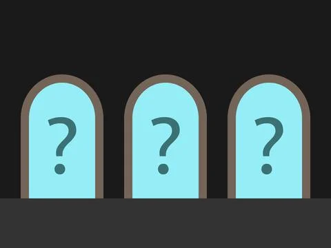 Three doors, question marks Stock Illustration
