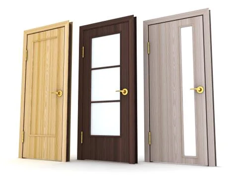 Three doors on white background (done in 3d) Stockillustratie