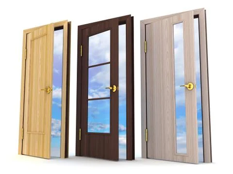 Three doors on white background (done in 3d) Illustrazione stock