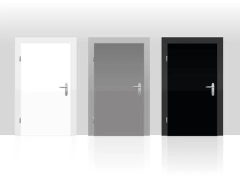 Three Doors White Gray Black Closed Stock Illustration