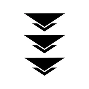 Three down arrows black glyph icon. Page browsing direction, download. Scroll Stock Illustration