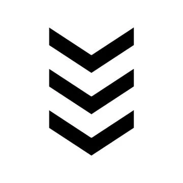 Three down arrows black glyph icon. Vertical scrolling button. Downloading pr イラスト素材