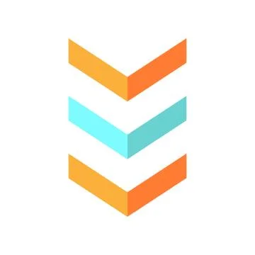 Three down arrows flat design cartoon RGB color icon. Vertical scrolling butt 스톡 일러스트