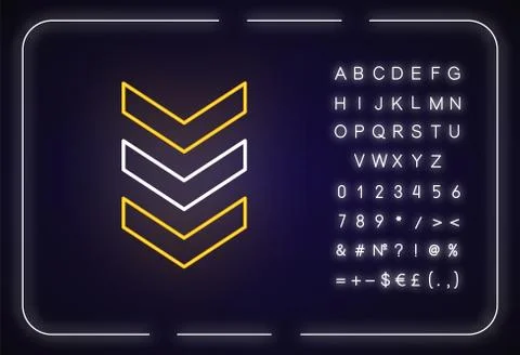 Three down arrows neon light icon. Vertical scrolling button. Downloading pro イラスト素材