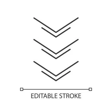 Three down arrows pixel perfect linear icon. Scrolldown application interface Stock Illustration
