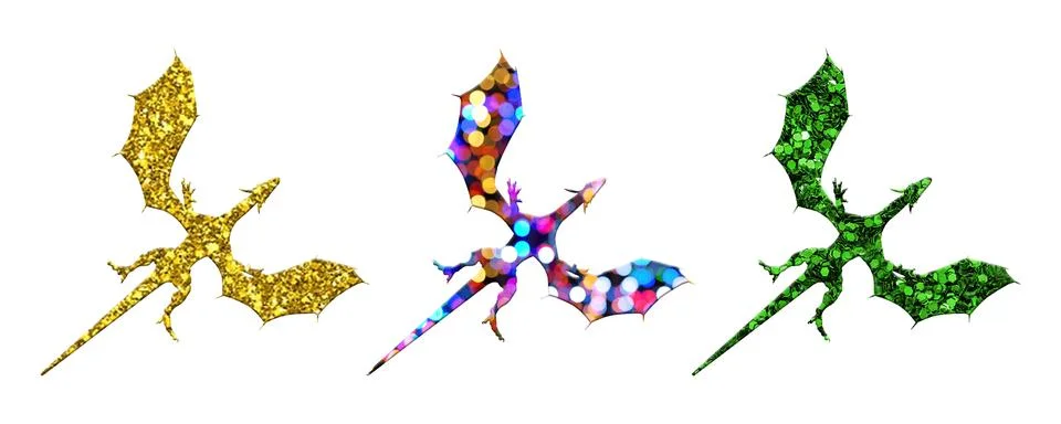 Three dragons with different patterns isolated on a white background Illustrazione stock