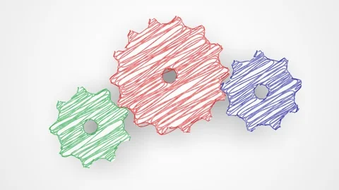 Three drawed gears are spinning together Stock Footage 126314758
