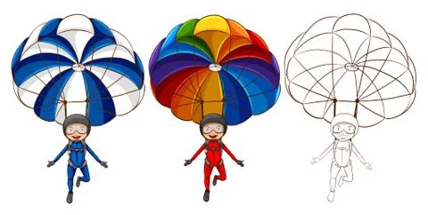 Three drawing styles of man parachute Stock Illustration