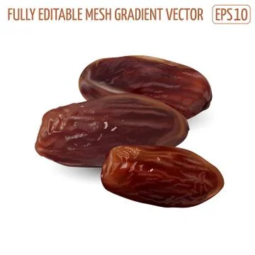 Three dried dates on a white plate. Stock Illustration