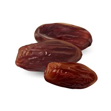 Three dried dates on a white plate. Stock Illustration