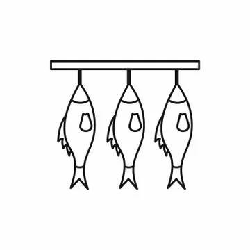 Three dried fish hanging on a rope icon イラスト素材
