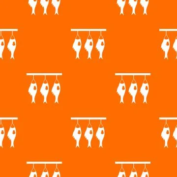 Three dried fish hanging on a rope pattern seamless イラスト素材