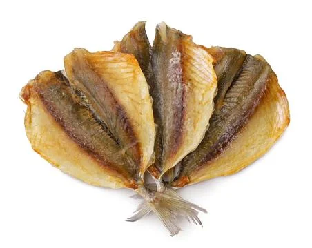 Three dried fish on a white background. Top view Stock Photos