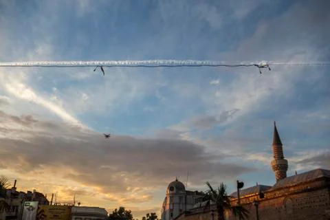 Three drones in the sky Stock Photos