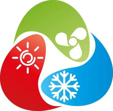 Three drops with sun, snowflake and fan, air conditioner, installer, background Stock Illustration