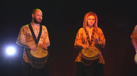Three drummers perform on the stage Stock Footage 66863648