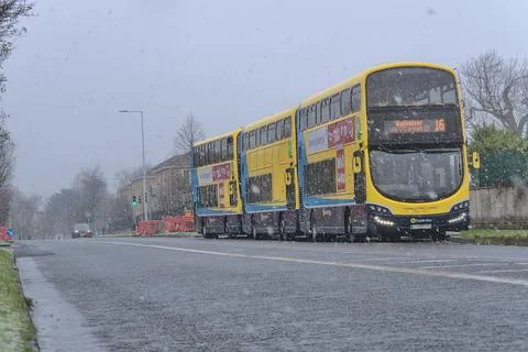 Three Dublin double-decker buses at the terminal station in Dublin Stock Photos