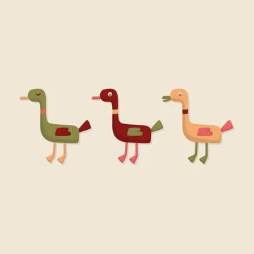 Three duck line up flat vector illustration icon Stock Illustration
