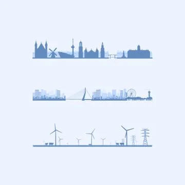 Three Dutch Skylines Stock Illustration