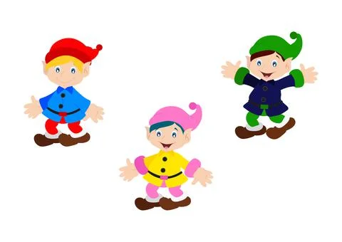 Three Dwarfs in different positions Stock Illustration