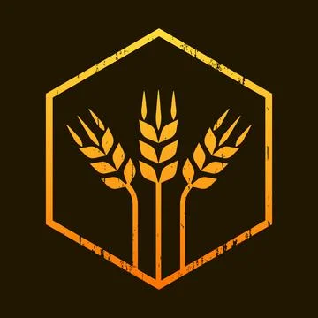 Three ears of wheat in hexagon frame Stock Illustration