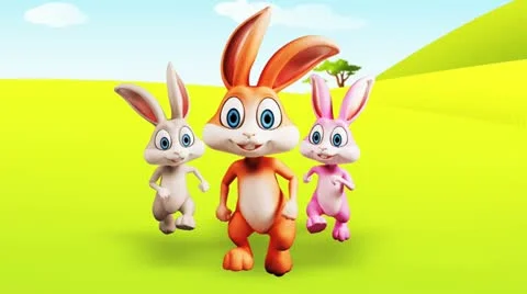 Three easter bunny walking on green grass Stock Footage 21990573