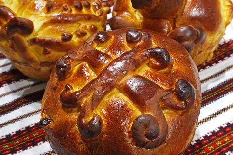Three Easter cake on a towel Stock Photos