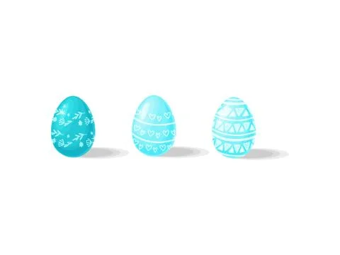 Three Easter eggs in blue color with ornaments. Decor for holiday celebration Stock Illustration