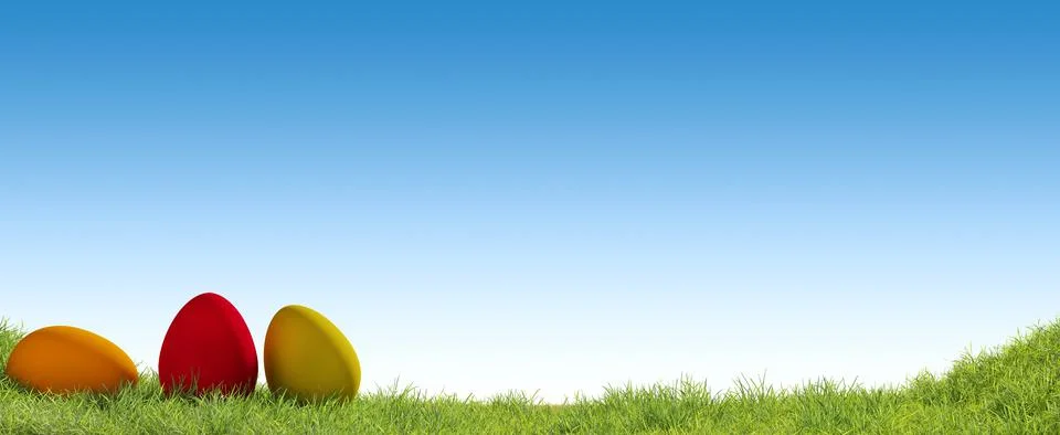 Three Easter eggs on a grass background, Easter concept Illustrazione stock