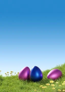 Three Easter eggs on a grass background, Easter concept Stock Illustration