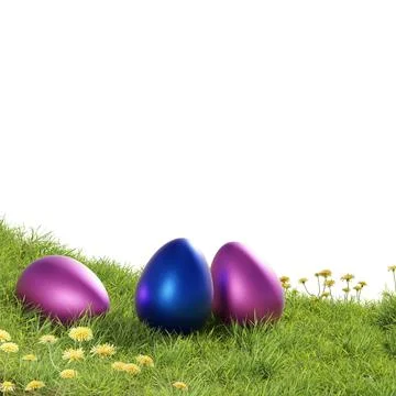 Three Easter eggs on grass on white background, Easter concept Stock Illustration