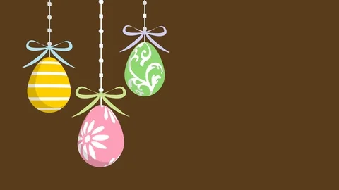 Three Easter Eggs Hanging down animation -Brown color background Stock Footage 86644238