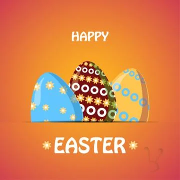 Three Easter eggs with patterns in the paper pocket on the gradient yellow .. Stock Illustration