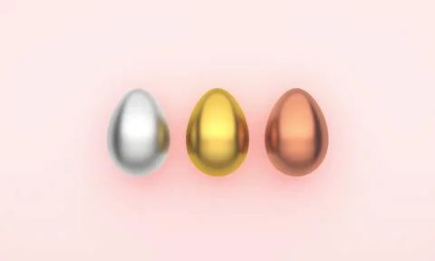 Three Easter eggs on a pink background. 3D Rendering Stock Illustration
