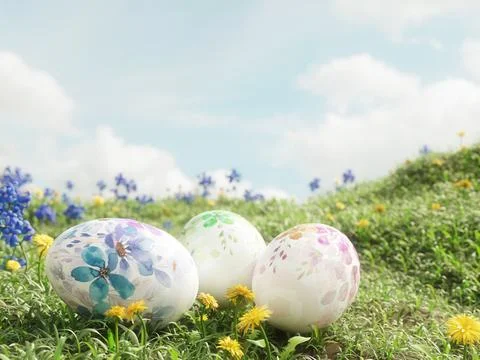Three Easter eggs placed in the fresh spring grass Stock Illustration