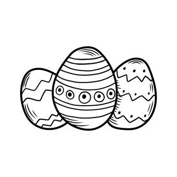Three easter eggs showing different decorations representing festivity and .. Illustrazione stock