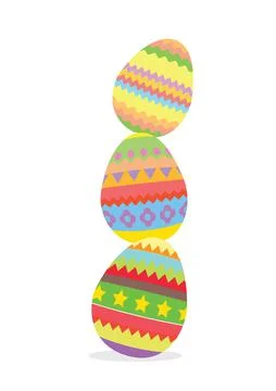 Three easter eggs on top of each other on a white background. Illustrazione stock