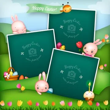 Three Easter Story Photo Frames with Cute Bunny Characters Stock Illustration