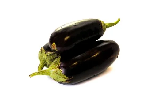 Three eggplants on white background Stock Photos