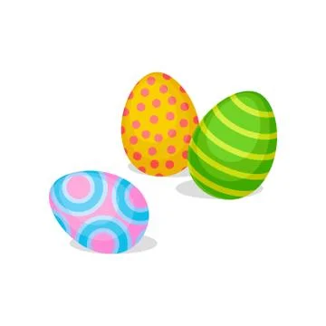 Three eggs with different ornaments. Happy Easter. Spring holiday. Flat vector Stock Illustration